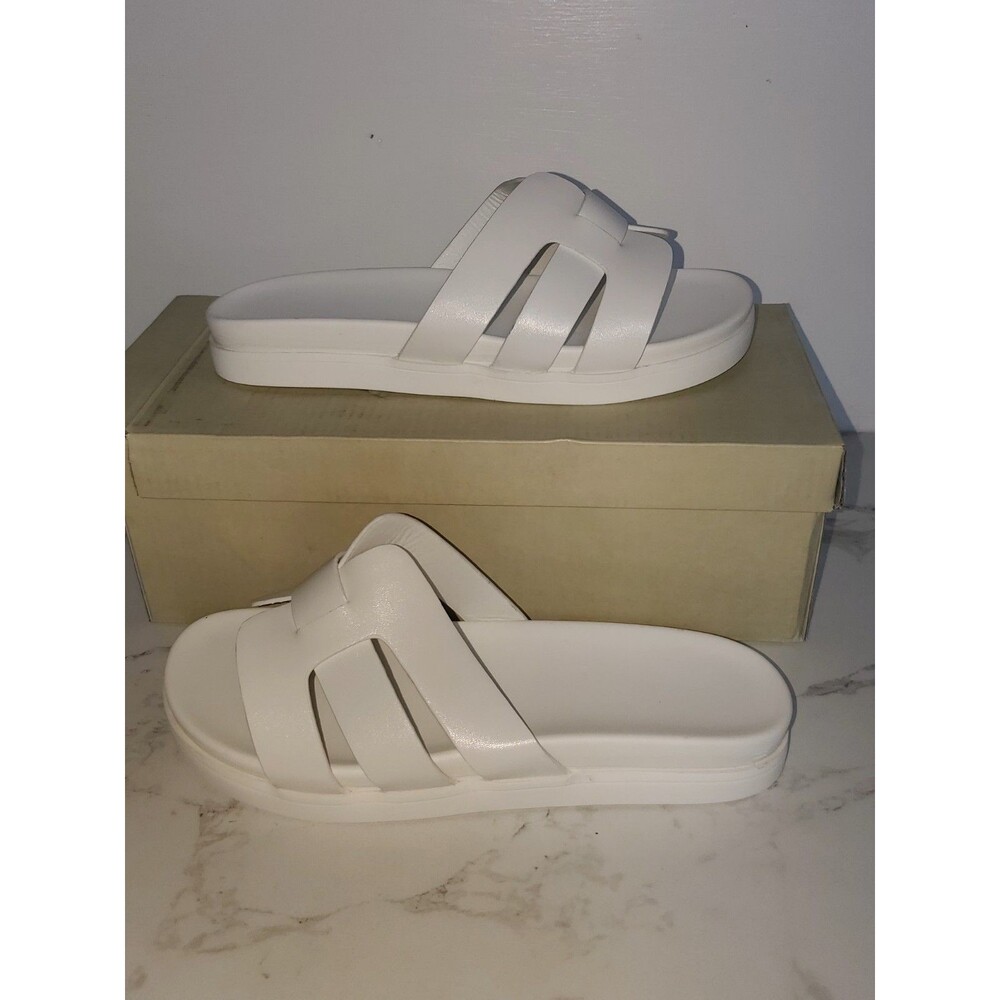 MICIFA Women's 8 Flat White Slide Sandals Open Toe Summer Comfort